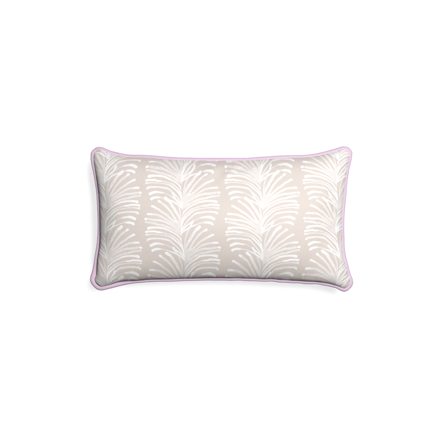 Petite-lumbar emma sand custom sand colored botanical stripepillow with l piping on white background
