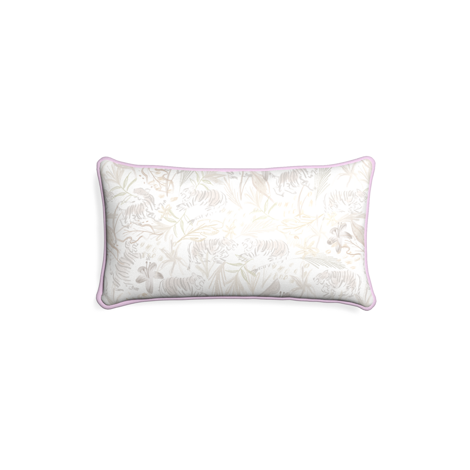 Petite-lumbar frida sand custom beige chinoiserie tigerpillow with l piping on white background