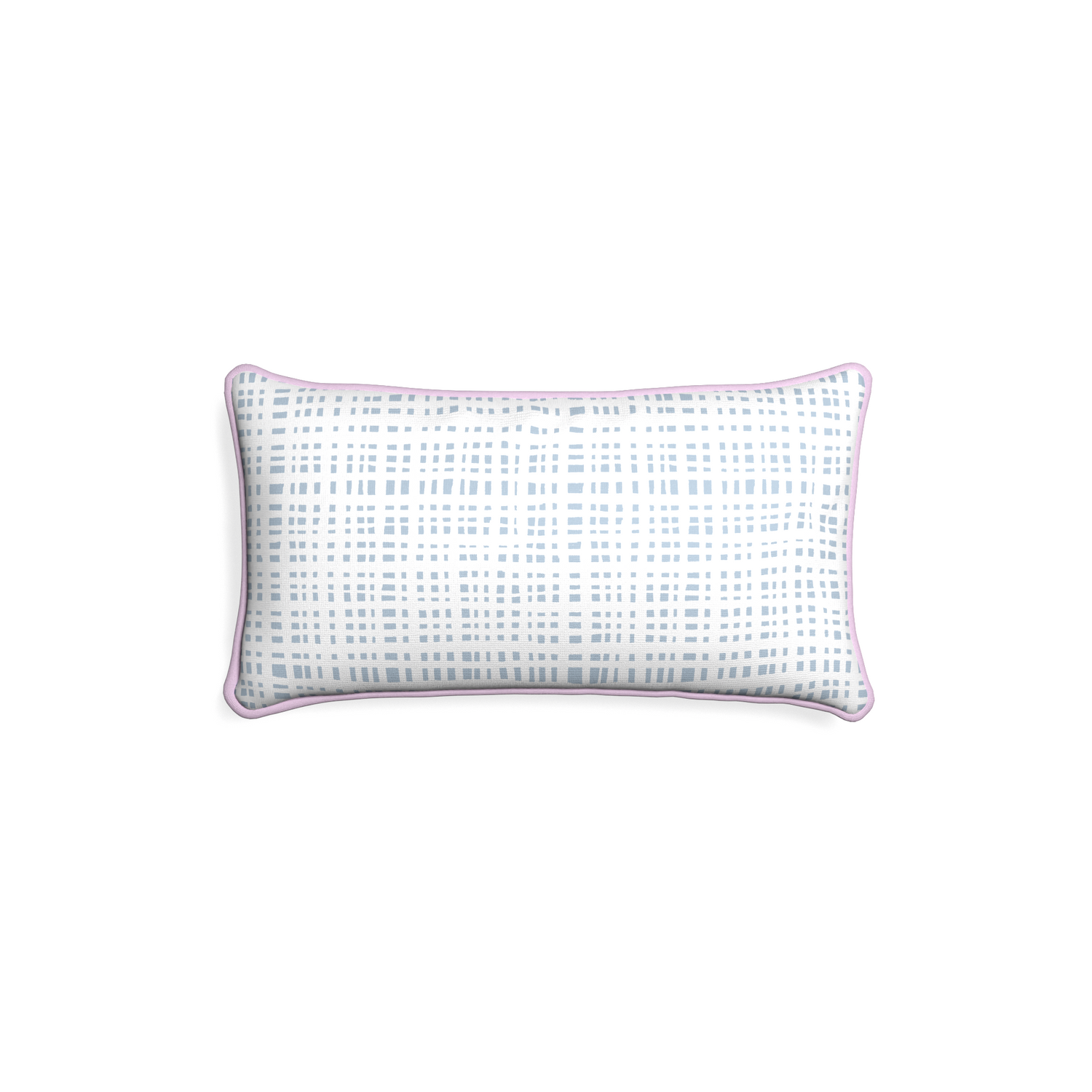 Petite-lumbar ginger sky custom plaid sky bluepillow with l piping on white background