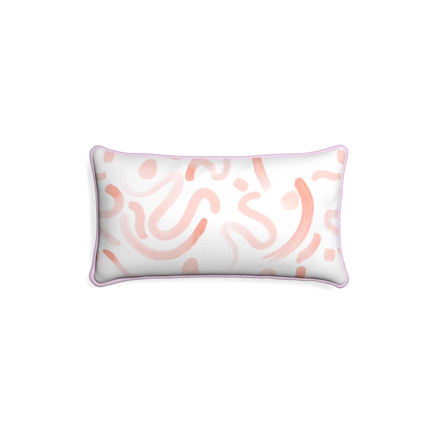 Petite-lumbar hockney pink custom pink graphicpillow with l piping on white background