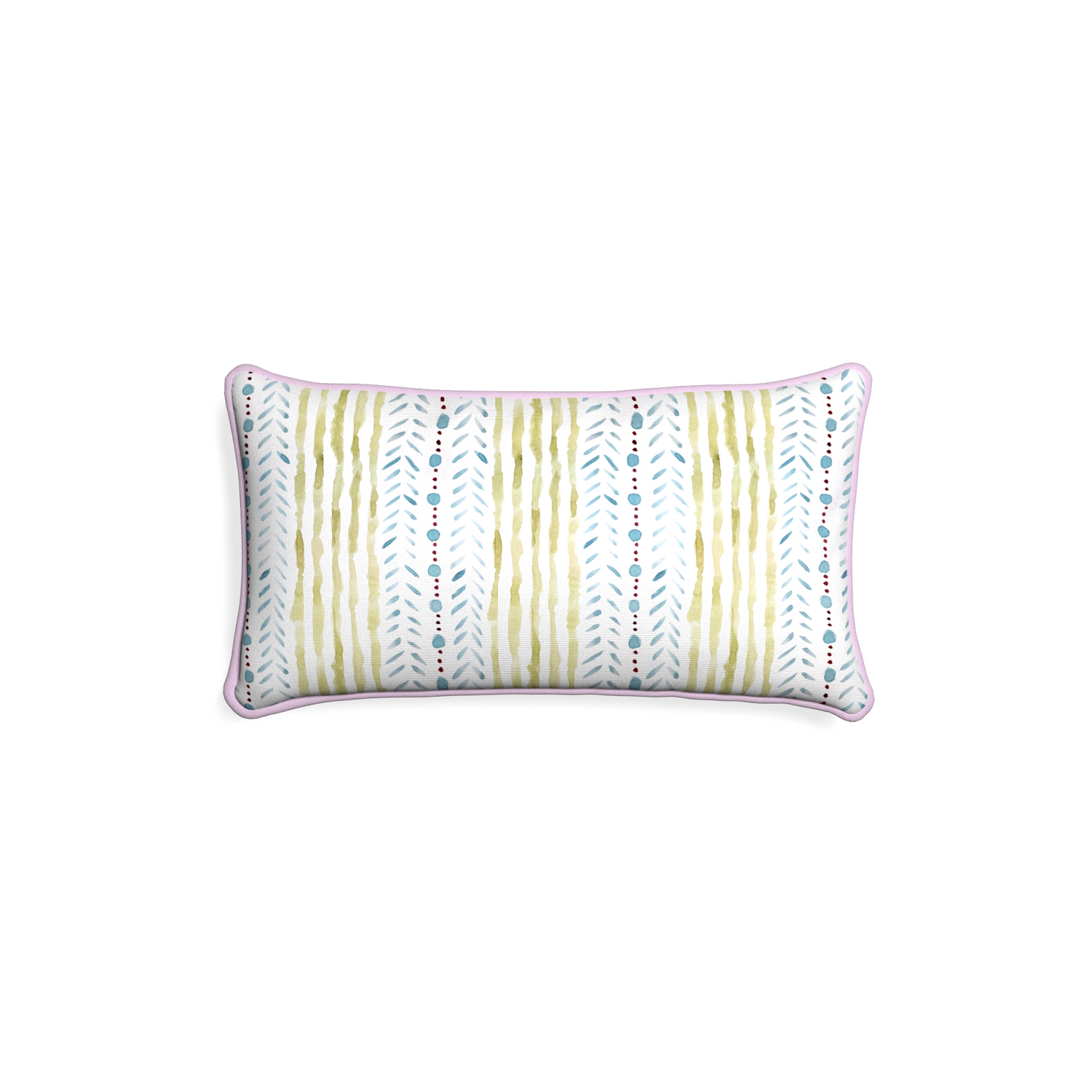 Petite-lumbar julia custom blue & green stripedpillow with l piping on white background