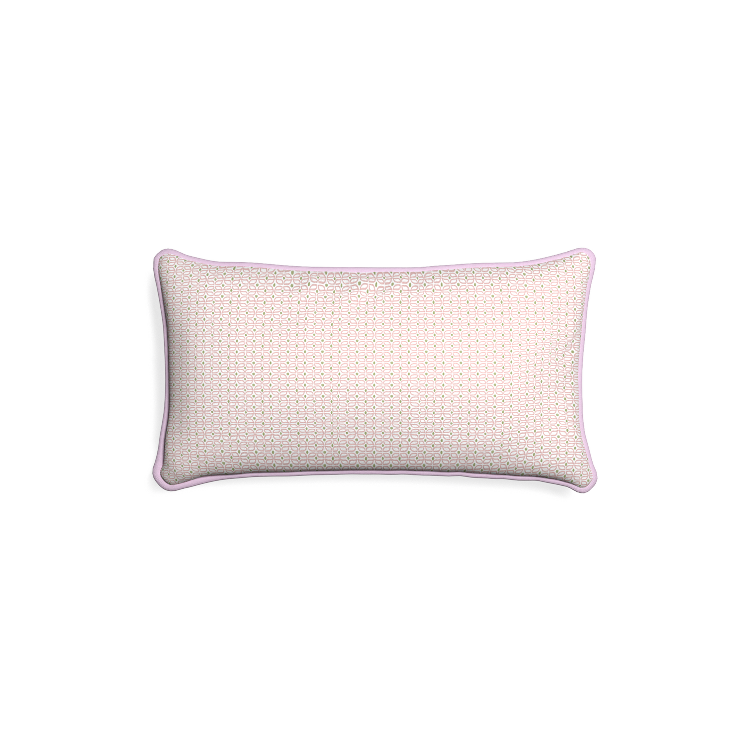 Petite-lumbar loomi pink custom pink geometricpillow with l piping on white background