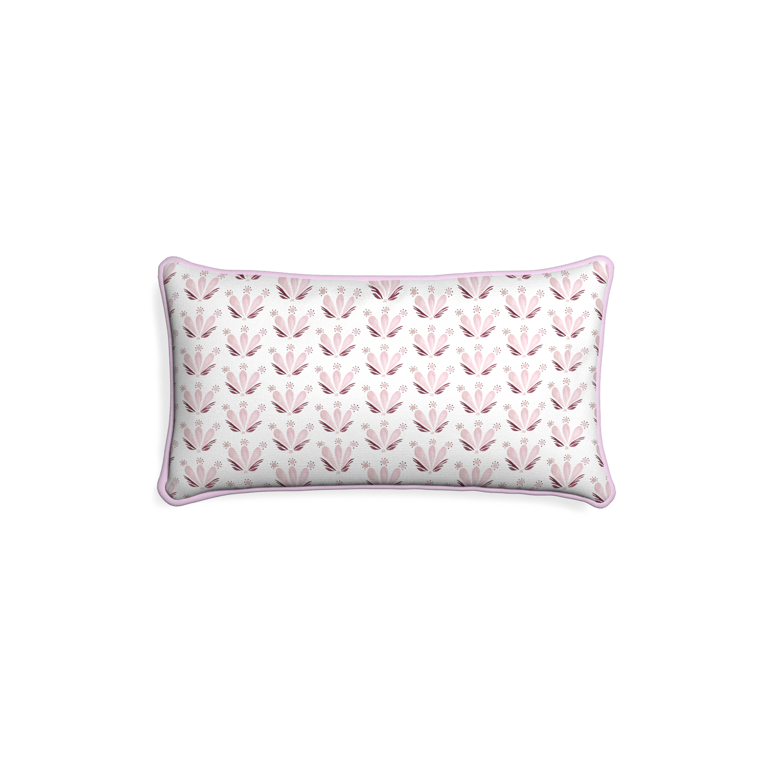 Petite-lumbar serena pink custom pink & burgundy drop repeat floralpillow with l piping on white background