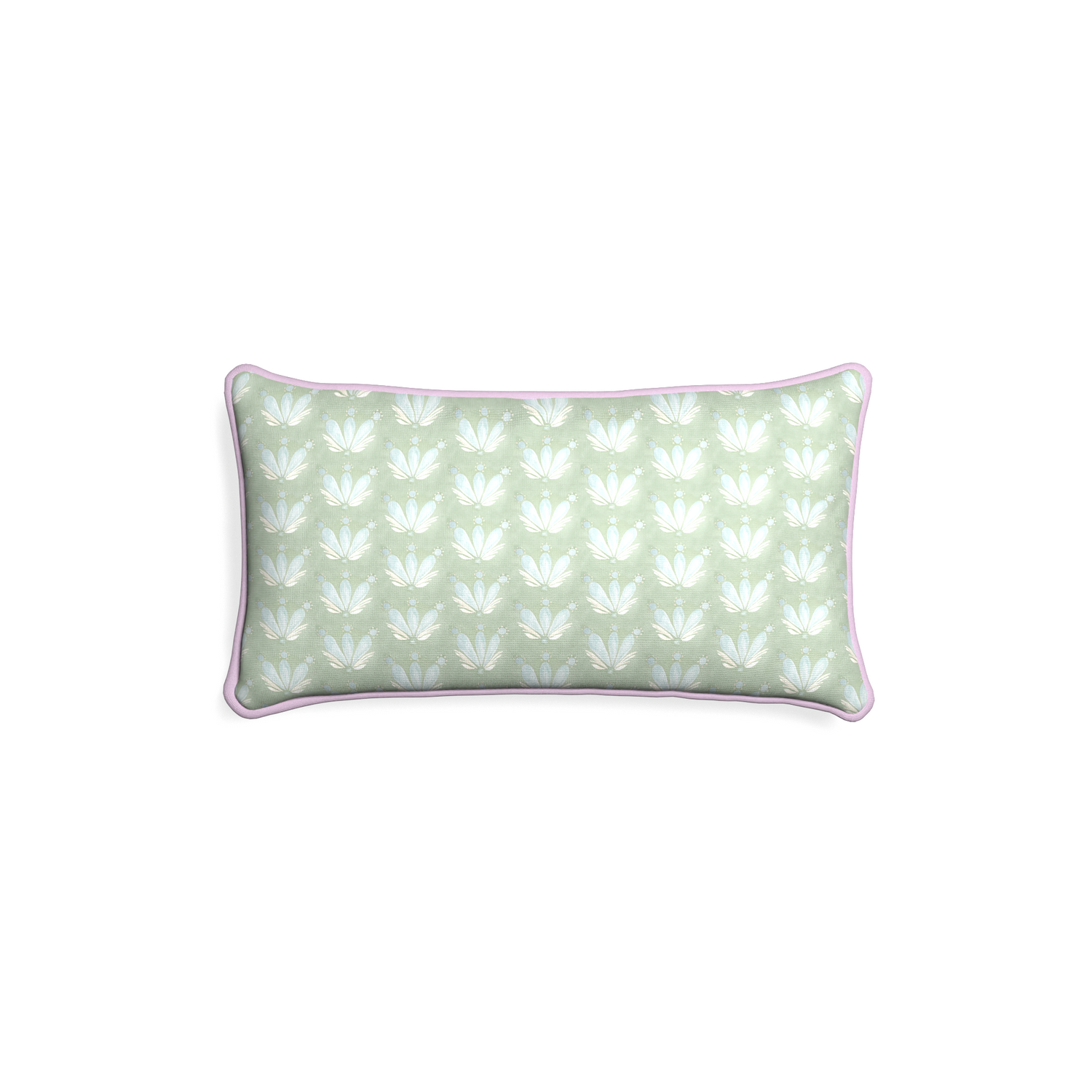 Petite-lumbar serena sea salt custom blue & green floral drop repeatpillow with l piping on white background
