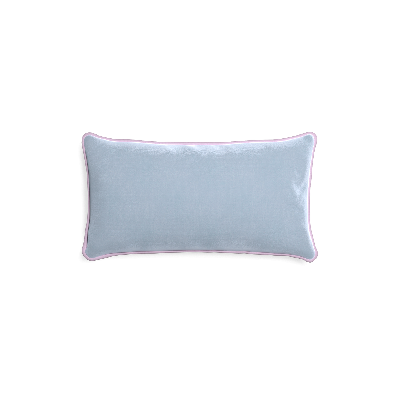 rectangle light blue velvet pillow with lilac piping