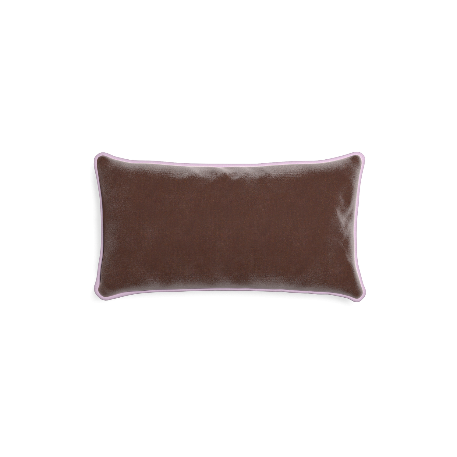 rectangle brown velvet pillow with lilac piping