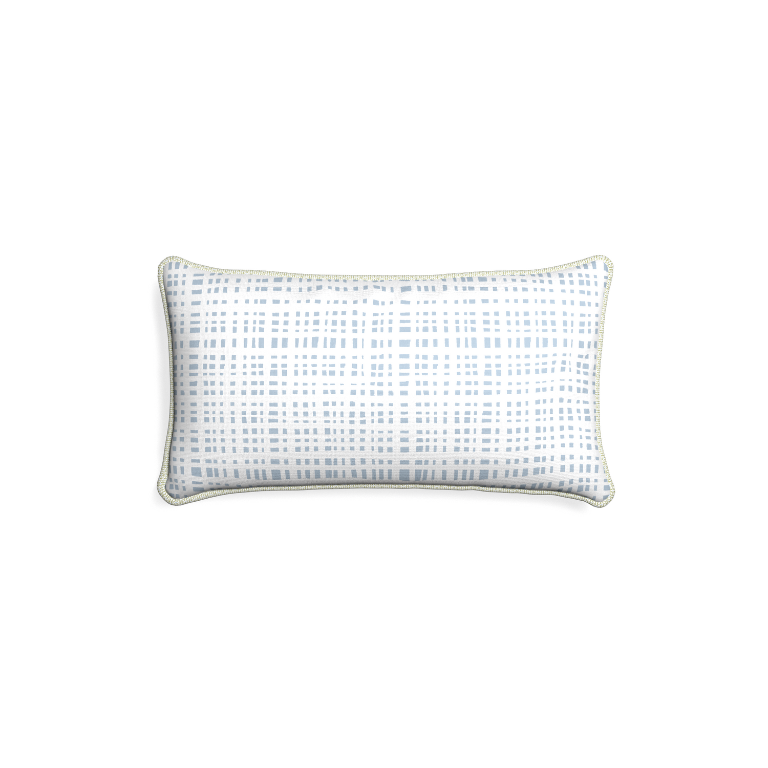 Petite-lumbar ginger custom plaid sky bluepillow with l piping on white background