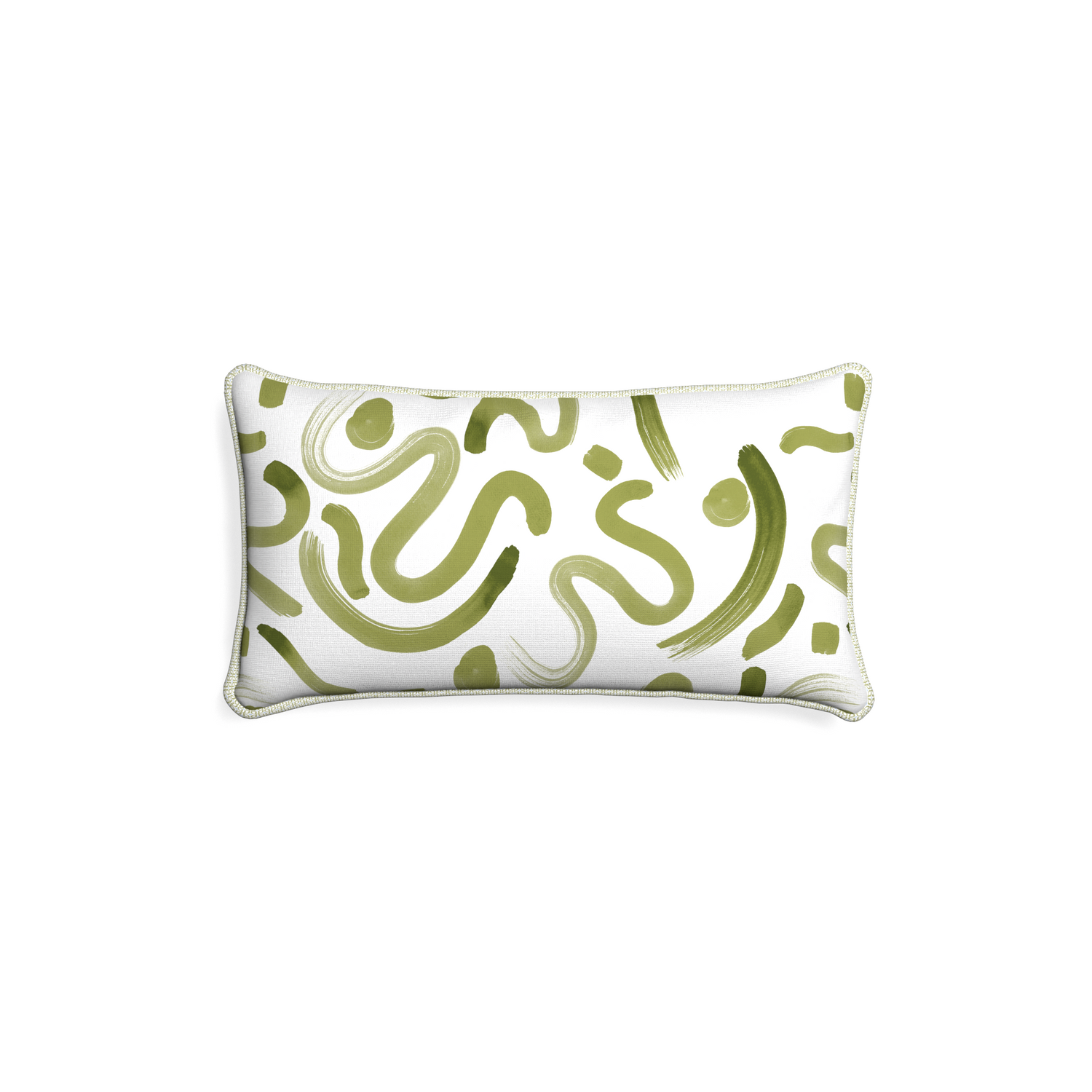 Petite-lumbar hockney moss custom moss greenpillow with l piping on white background