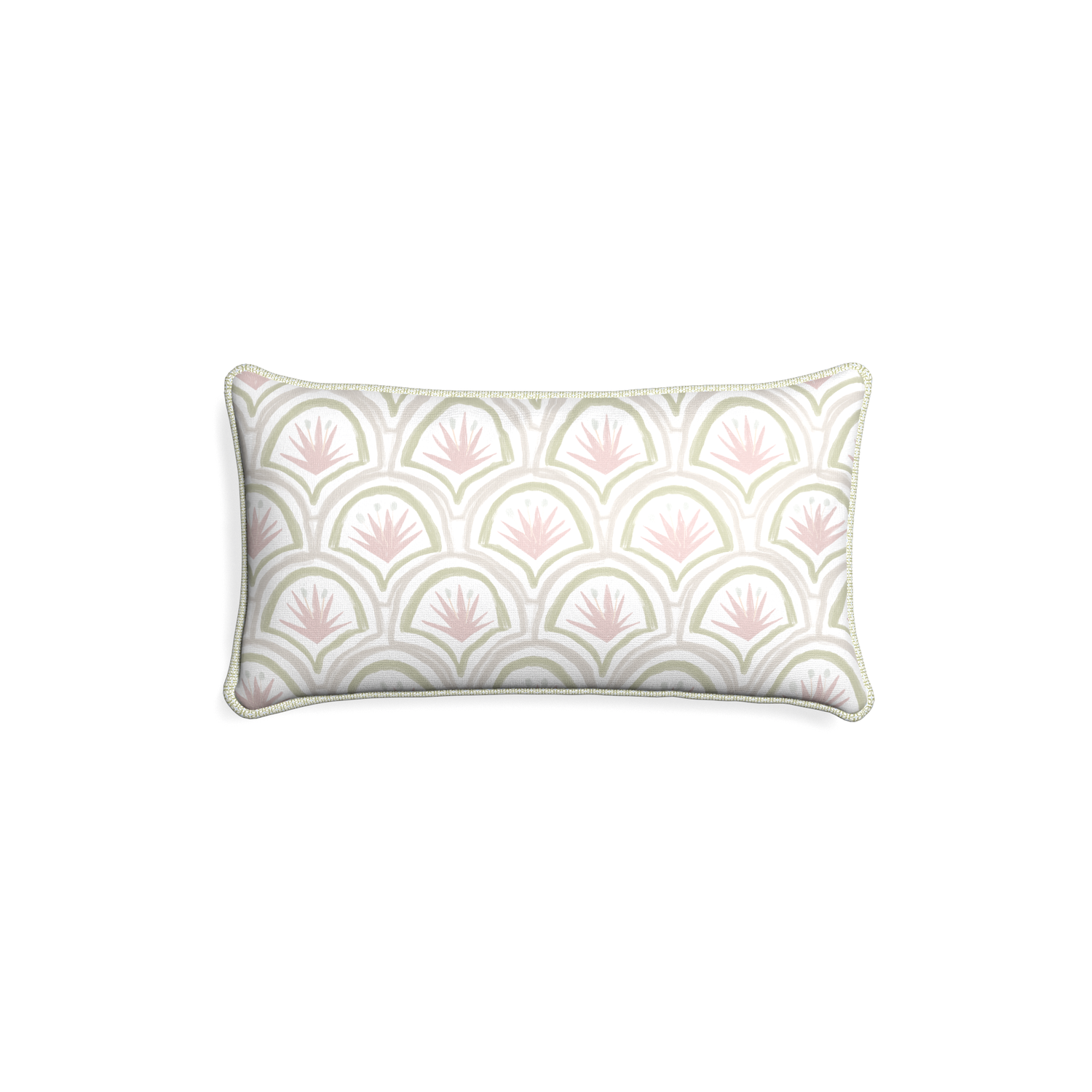 Petite-lumbar thatcher rose custom pink & green palmpillow with l piping on white background