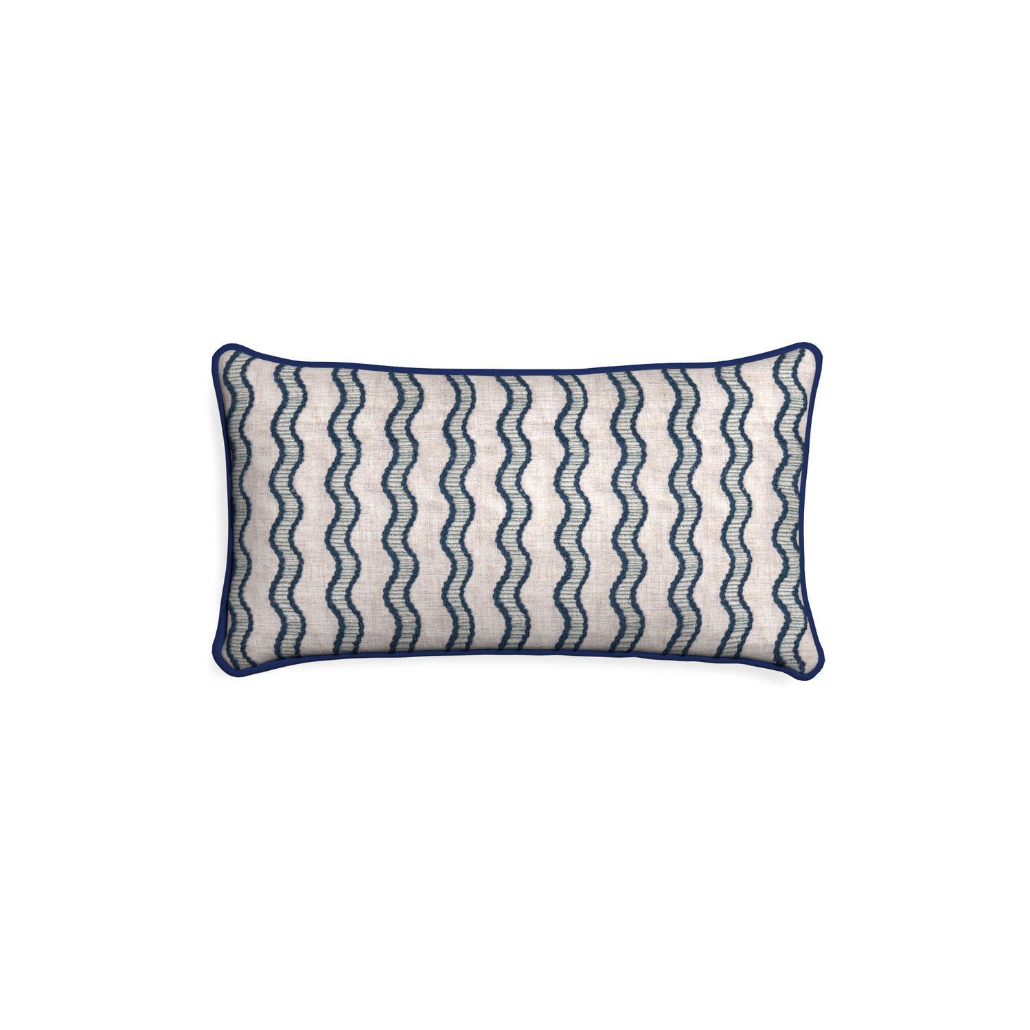 Petite-lumbar beatrice custom embroidered wavepillow with midnight piping on white background