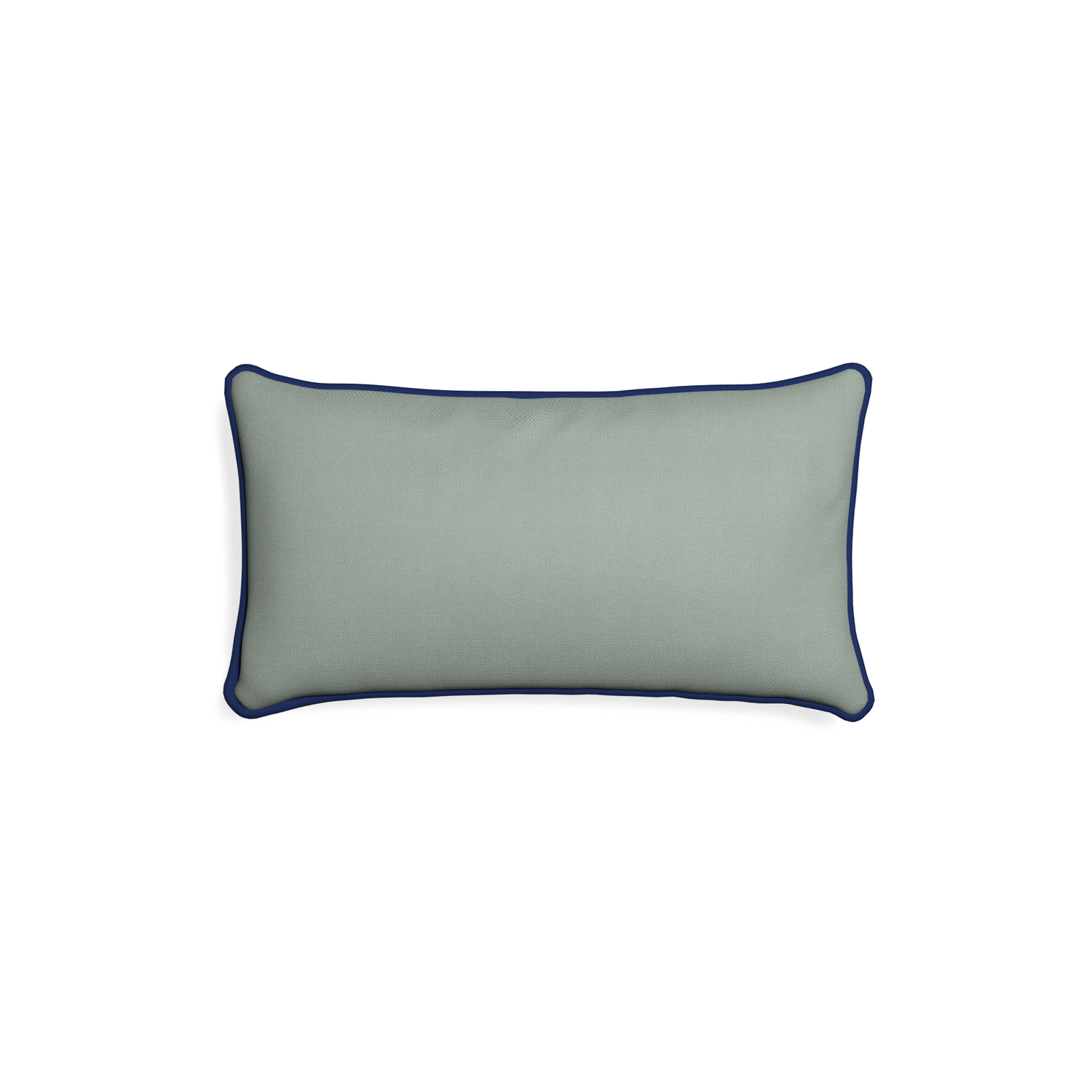 Petite-lumbar sage custom sage green cottonpillow with midnight piping on white background