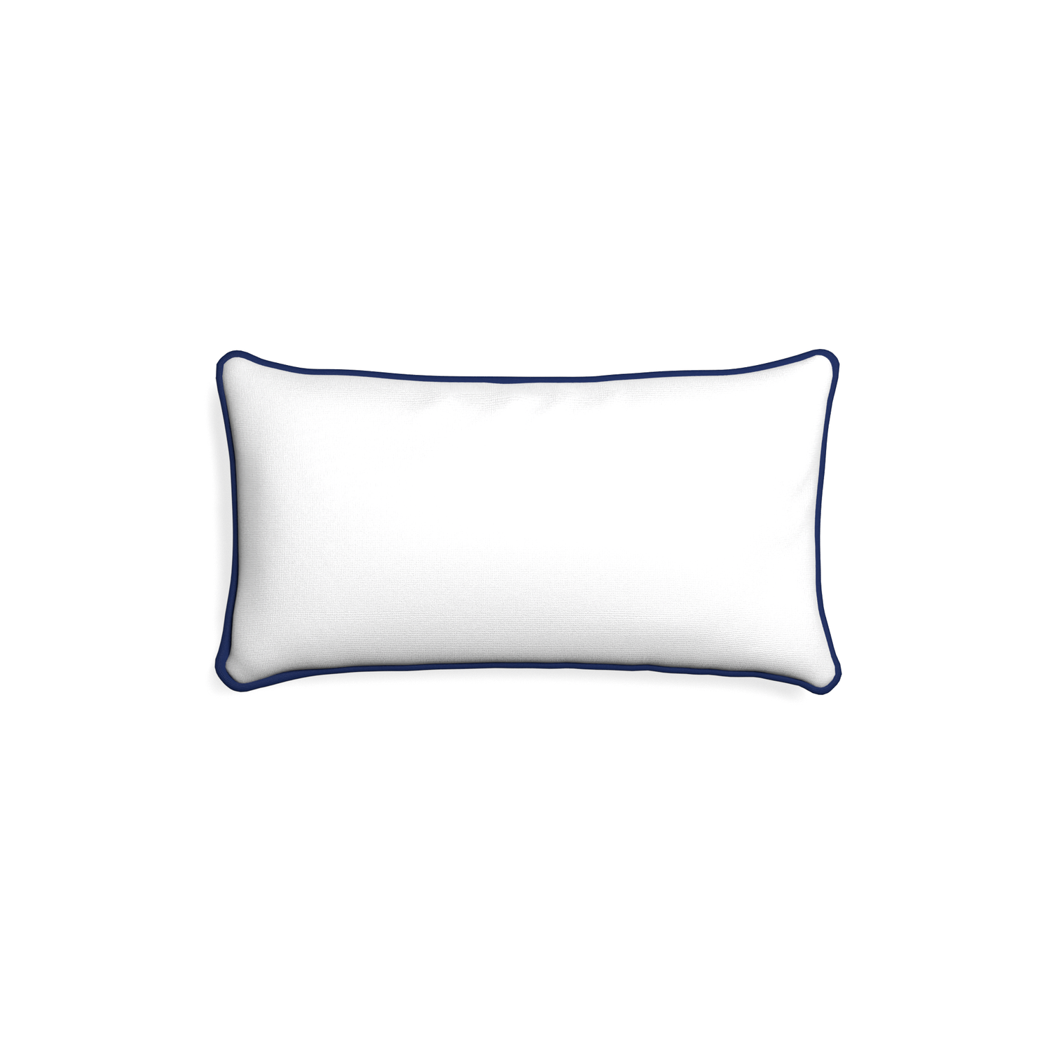 Petite-lumbar snow custom white cottonpillow with midnight piping on white background