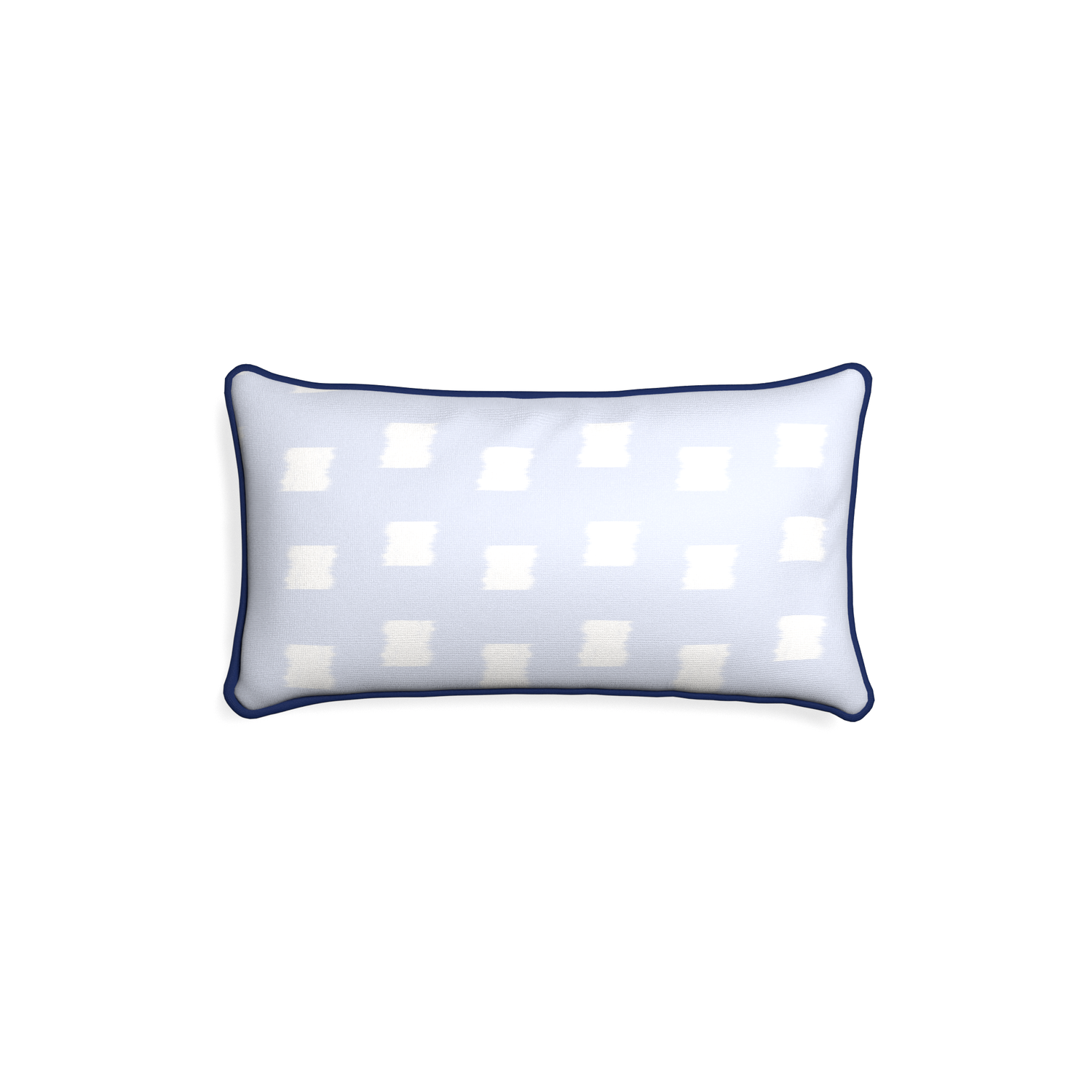 Petite-lumbar denton custom sky blue patternpillow with midnight piping on white background