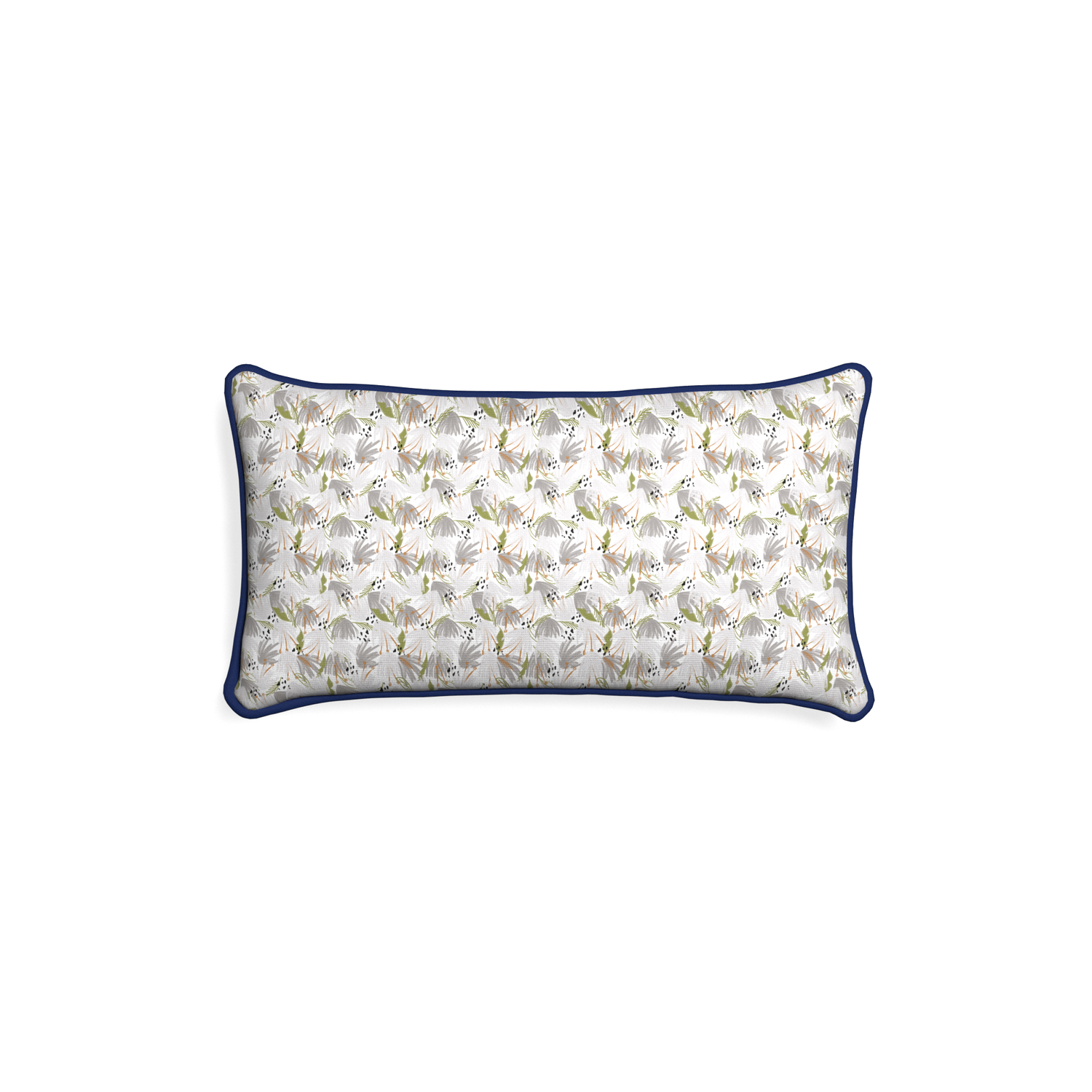 Petite-lumbar eden grey custom grey floralpillow with midnight piping on white background