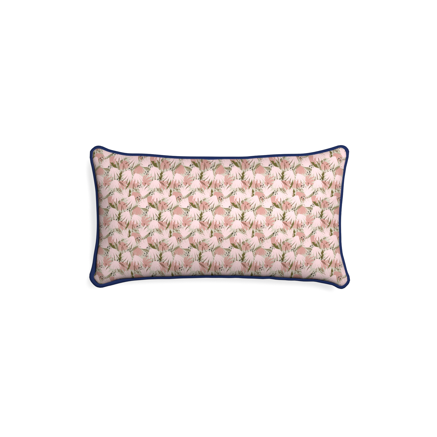 Petite-lumbar eden pink custom pink floralpillow with midnight piping on white background