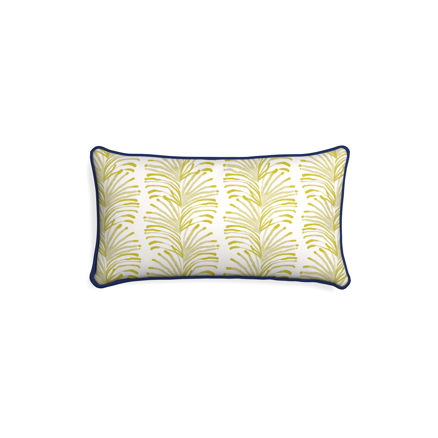 Petite-lumbar emma chartreuse custom yellow stripe chartreusepillow with midnight piping on white background