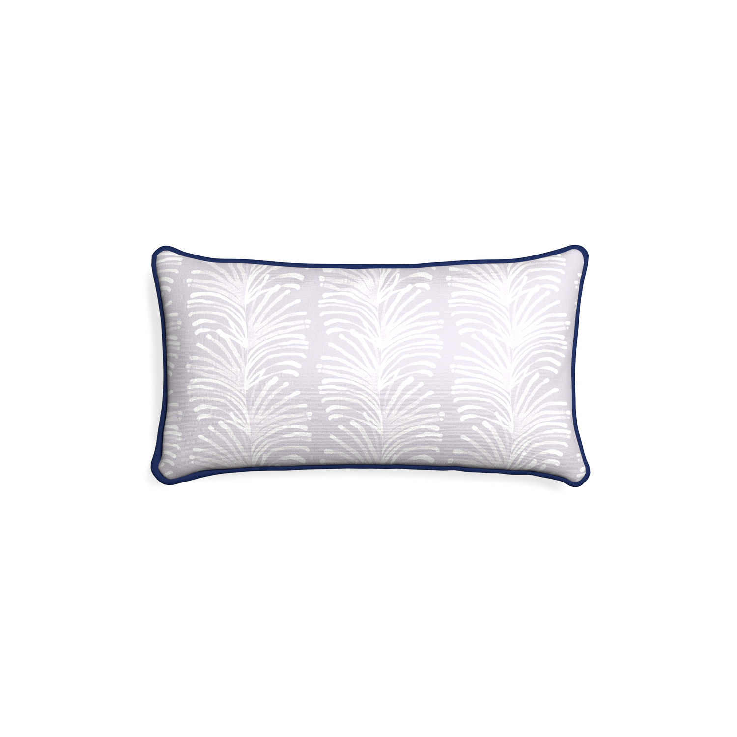 Petite-lumbar emma lavender custom lavender botanical stripepillow with midnight piping on white background