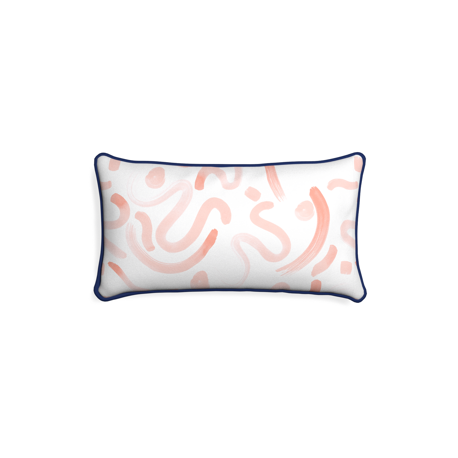 Petite-lumbar hockney pink custom pink graphicpillow with midnight piping on white background
