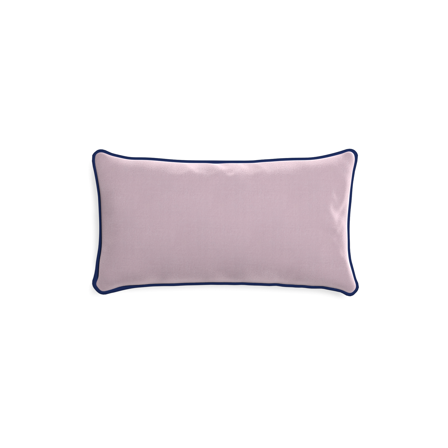 rectangle lilac velvet pillow with navy blue piping