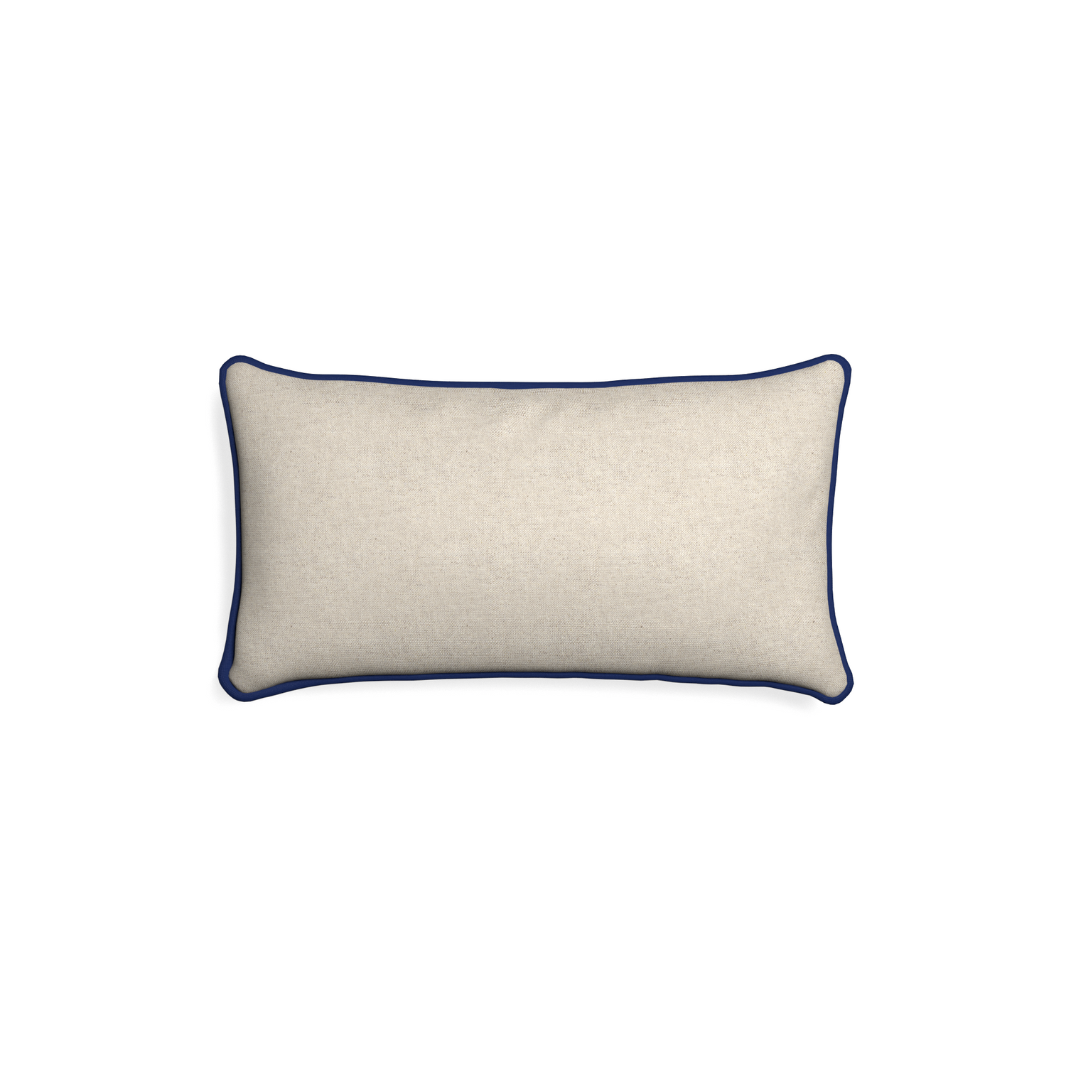 Petite-lumbar oat custom light brownpillow with midnight piping on white background