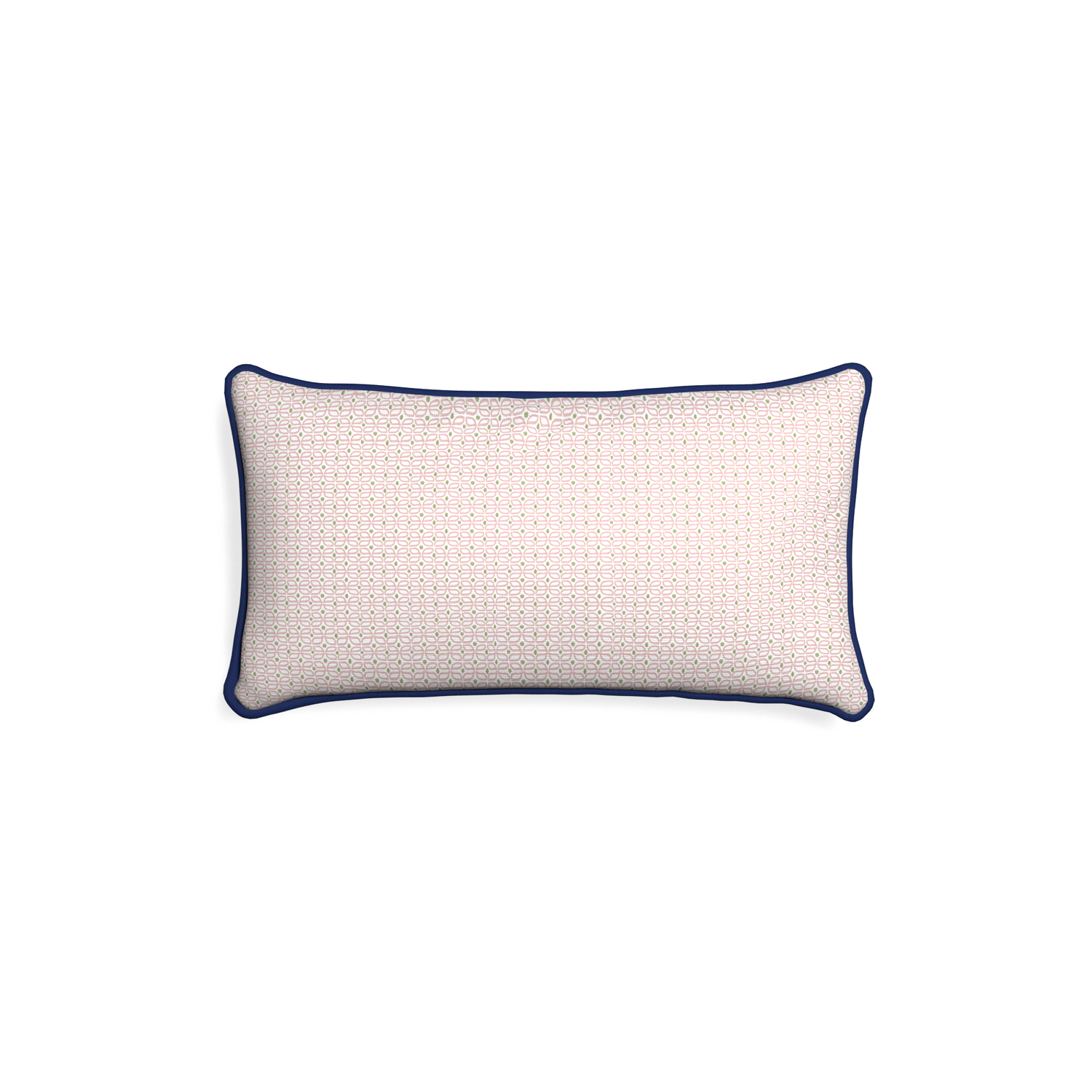 Petite-lumbar loomi pink custom pink geometricpillow with midnight piping on white background