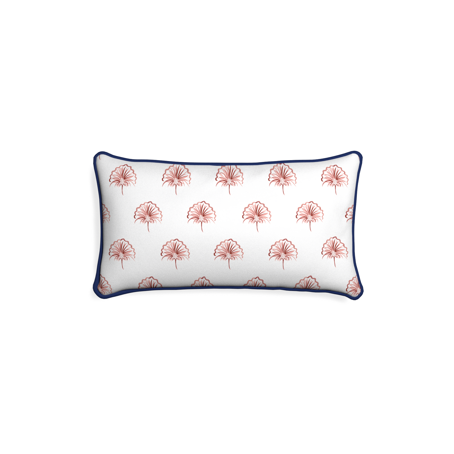 Petite-lumbar penelope rose custom floral pinkpillow with midnight piping on white background
