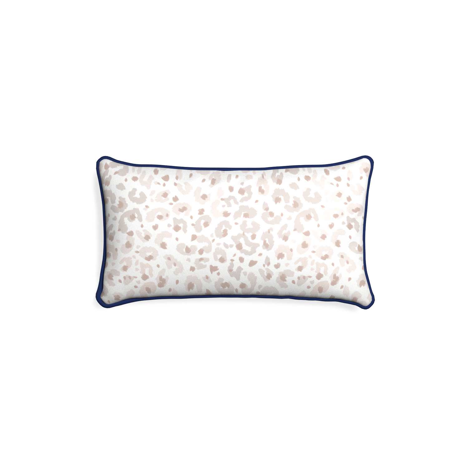 Petite-lumbar rosie custom beige animal printpillow with midnight piping on white background
