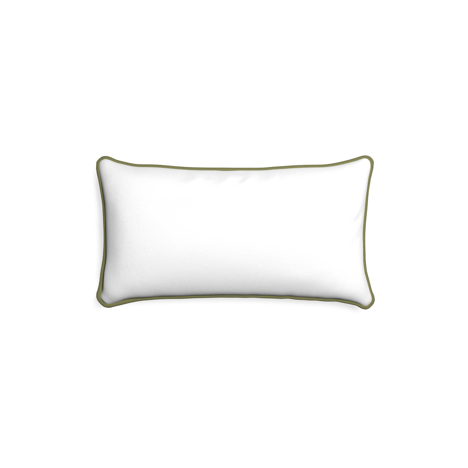 rectangle white cotton pillow with moss green piping 