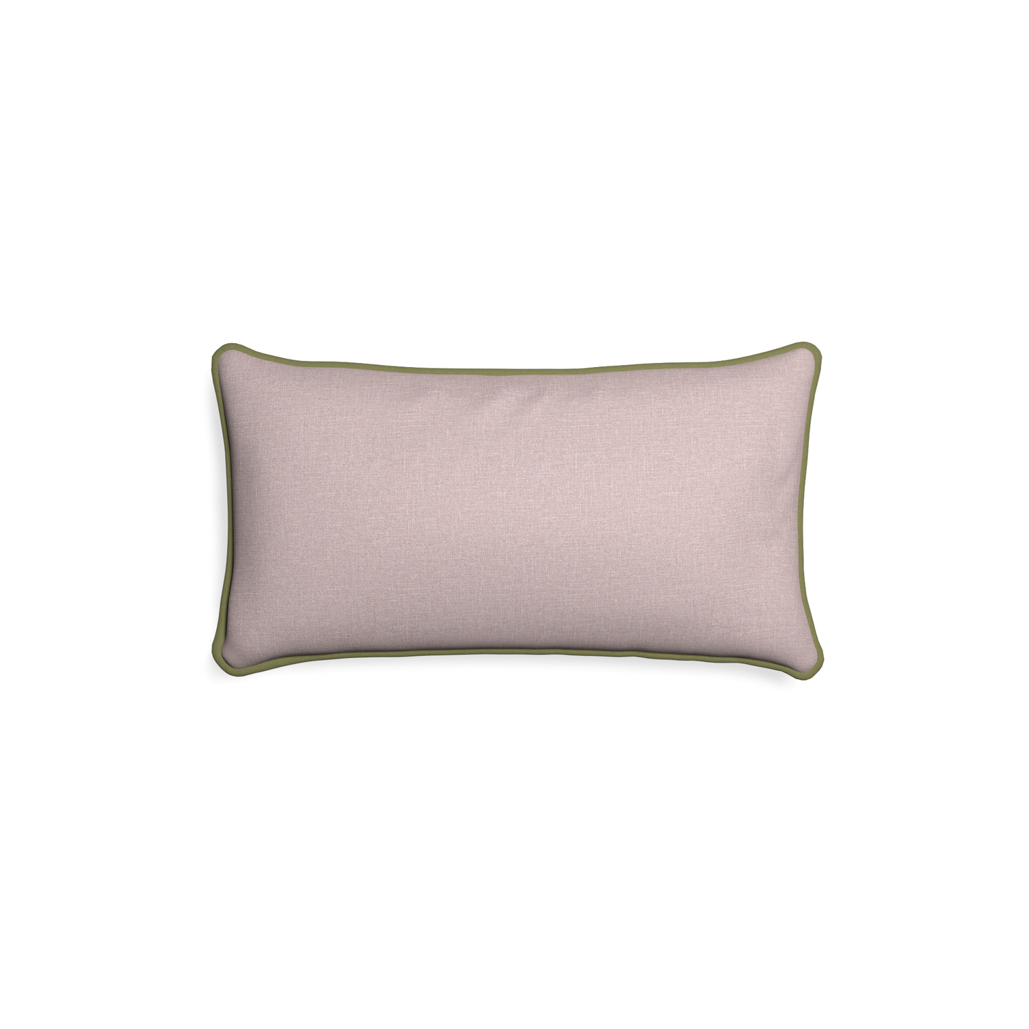 Petite-lumbar orchid custom mauve pinkpillow with moss piping on white background