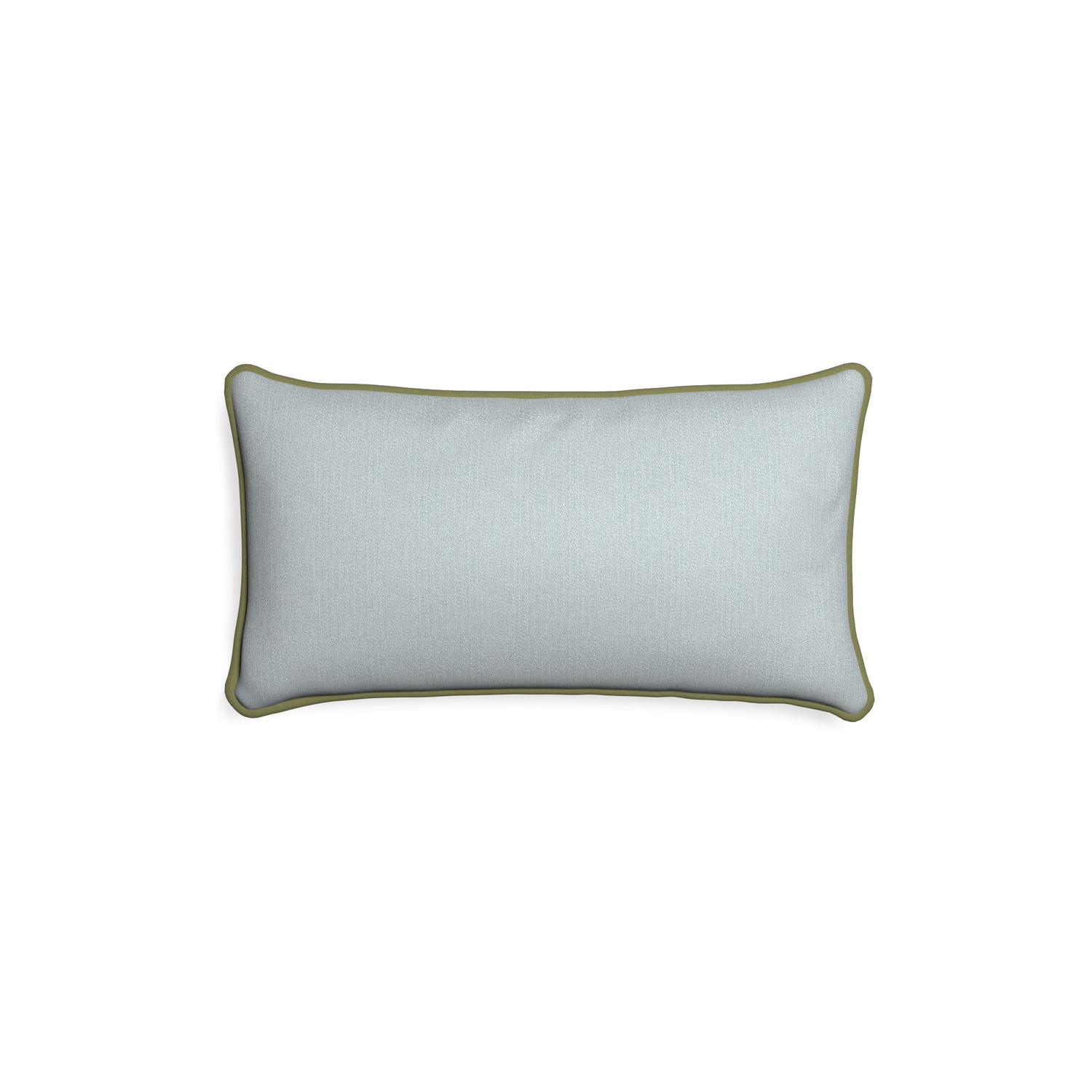 Petite-lumbar sea custom grey bluepillow with moss piping on white background