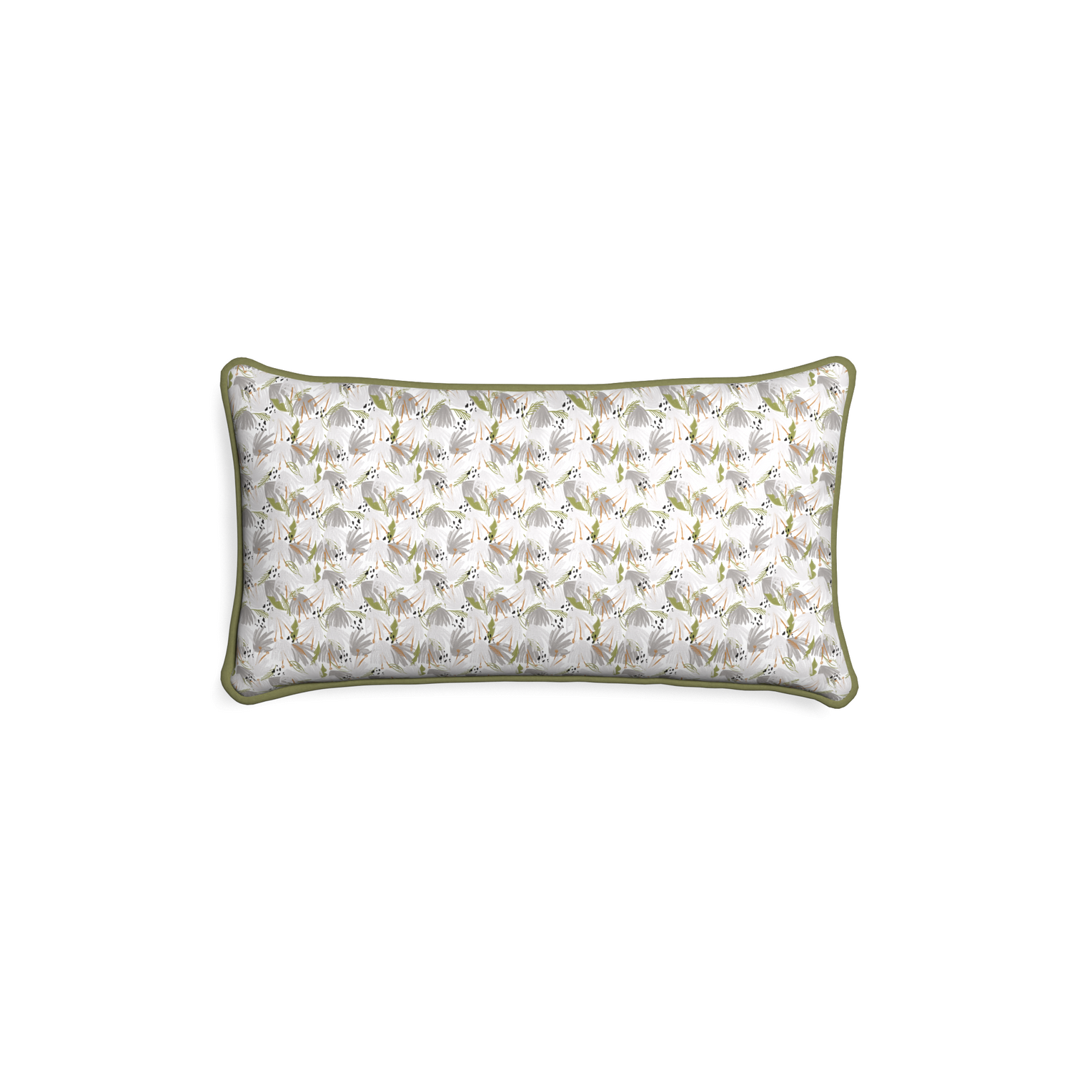 rectangle grey floral pillow with moss green piping