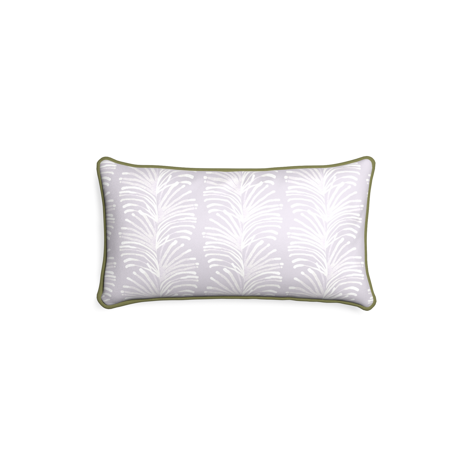 rectangle lavender botanical stripe pillow with moss green piping