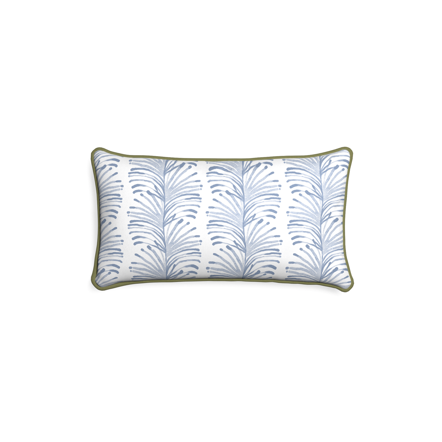 rectangle sky blue colored botanical stripe pillow with moss green piping