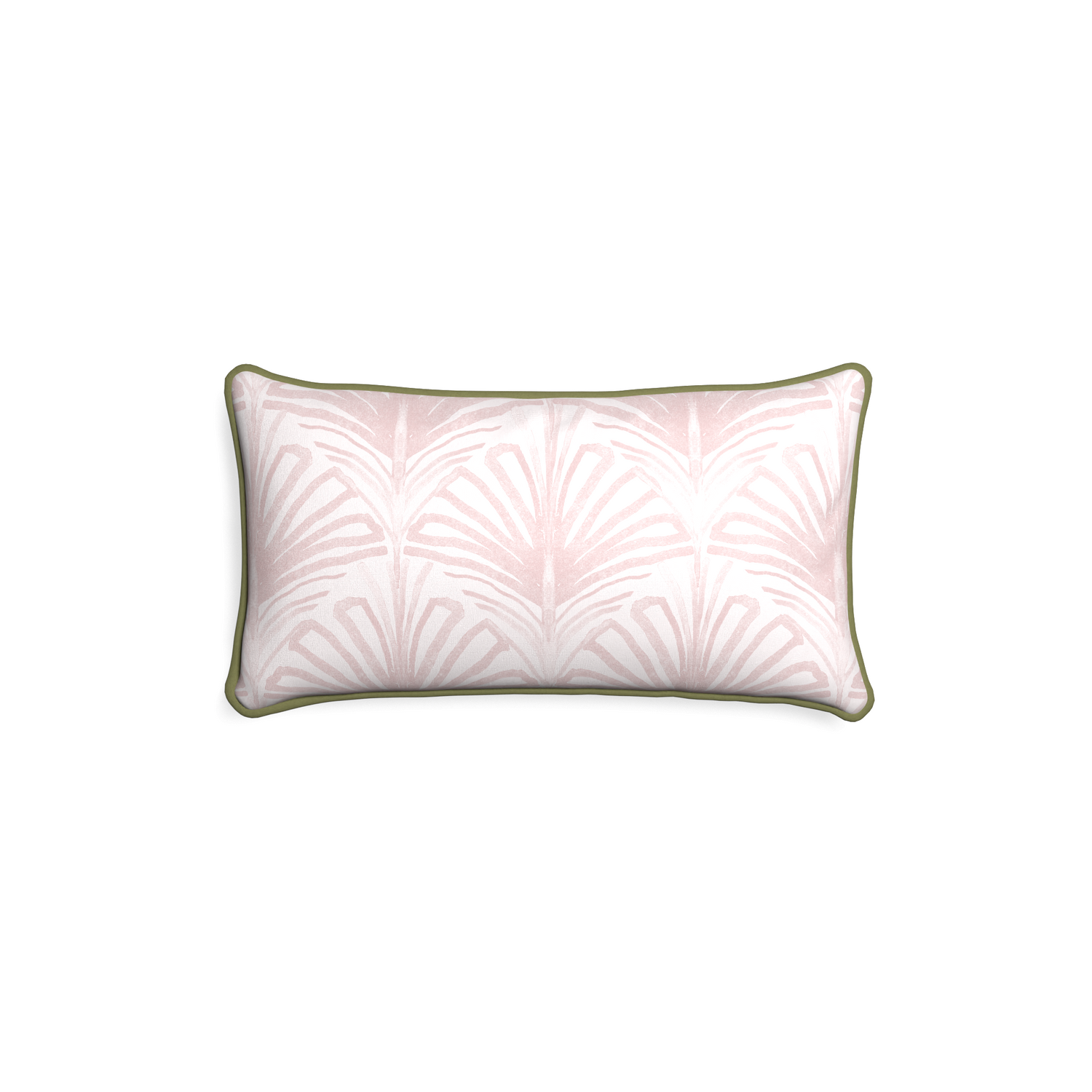 rectangle rose pink palm pillow with moss green piping
