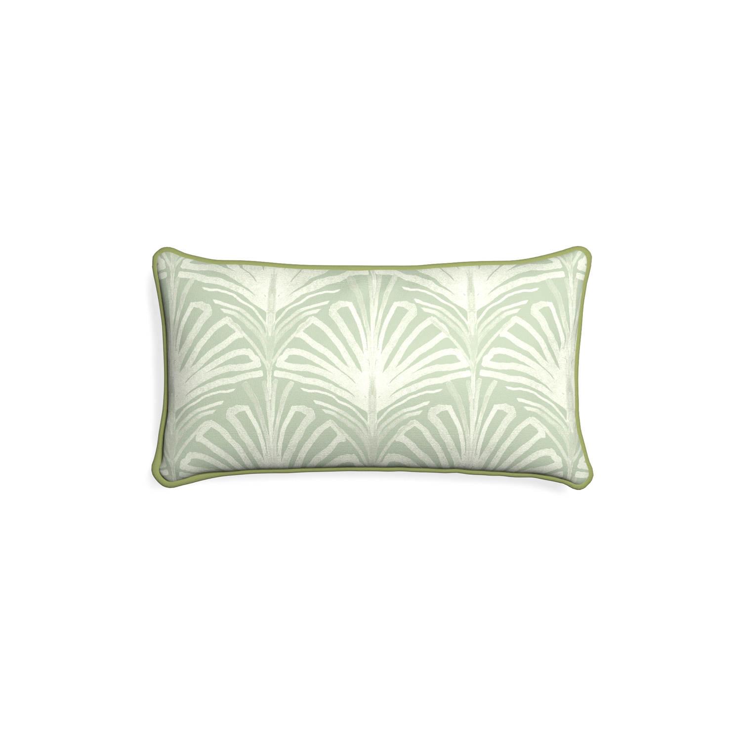 Petite-lumbar suzy sage custom sage green palmpillow with moss piping on white background