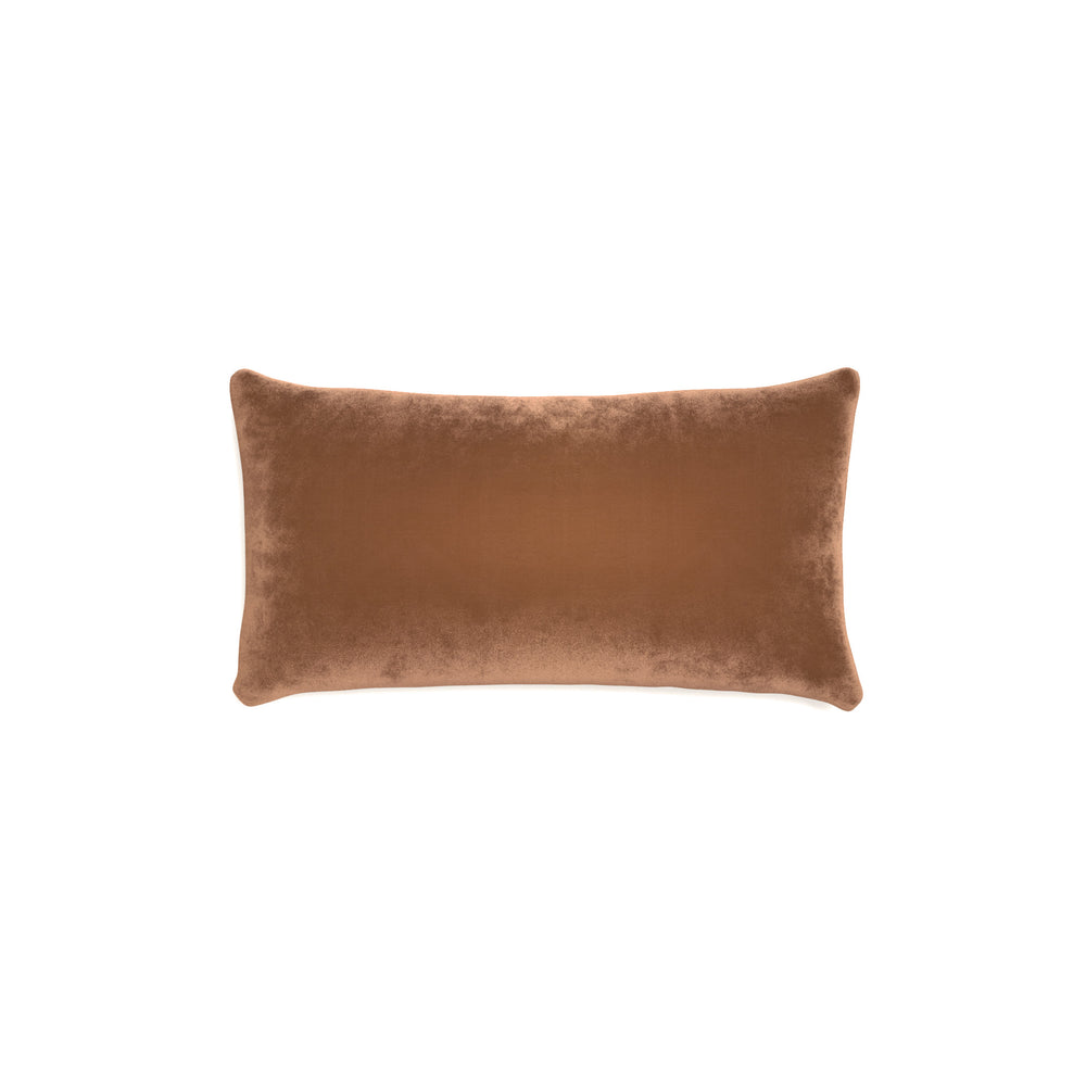 Petite-lumbar honey velvet custom pillow with n on white background