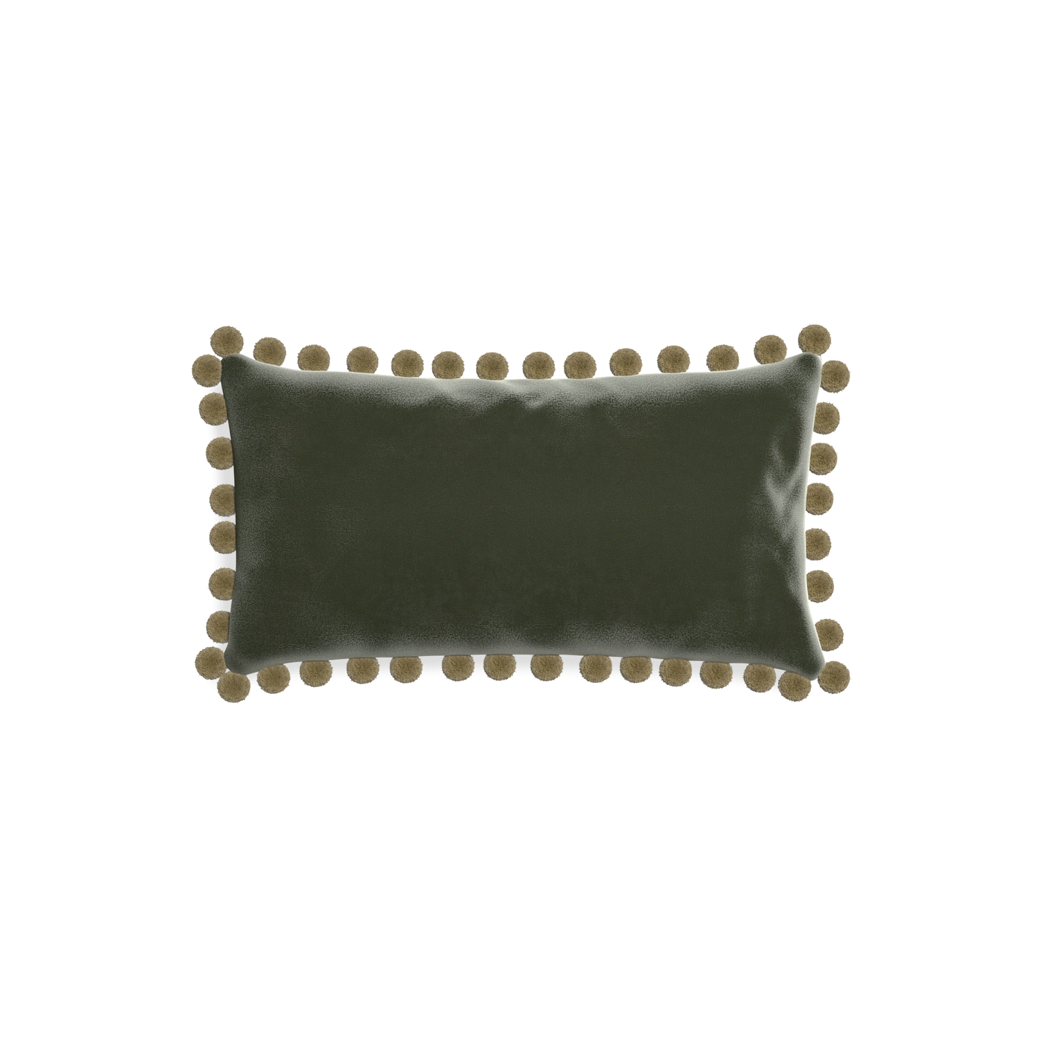 rectangle fern green velvet pillow with olive green pom poms
