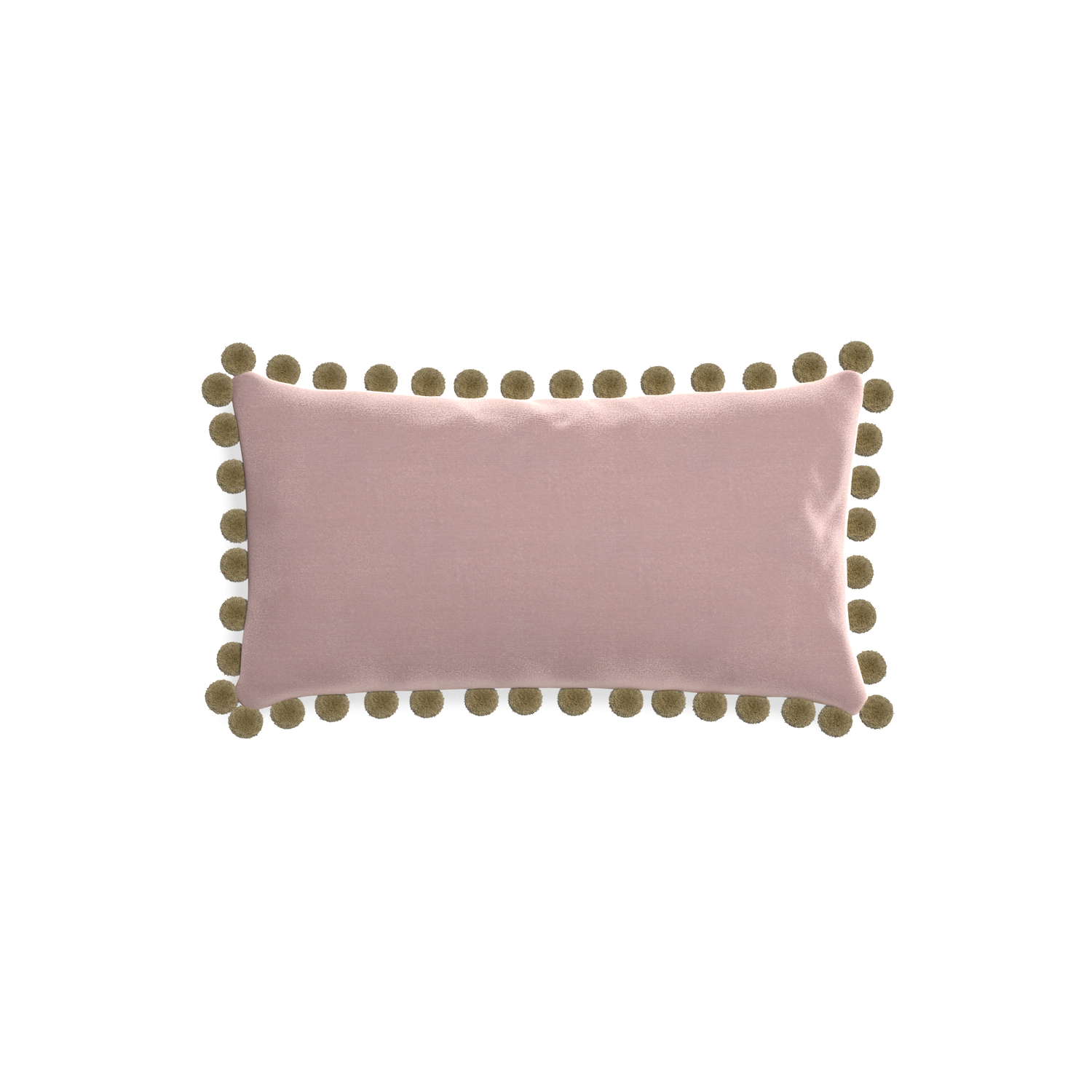 rectangle mauve velvet pillow with olive green pom poms
