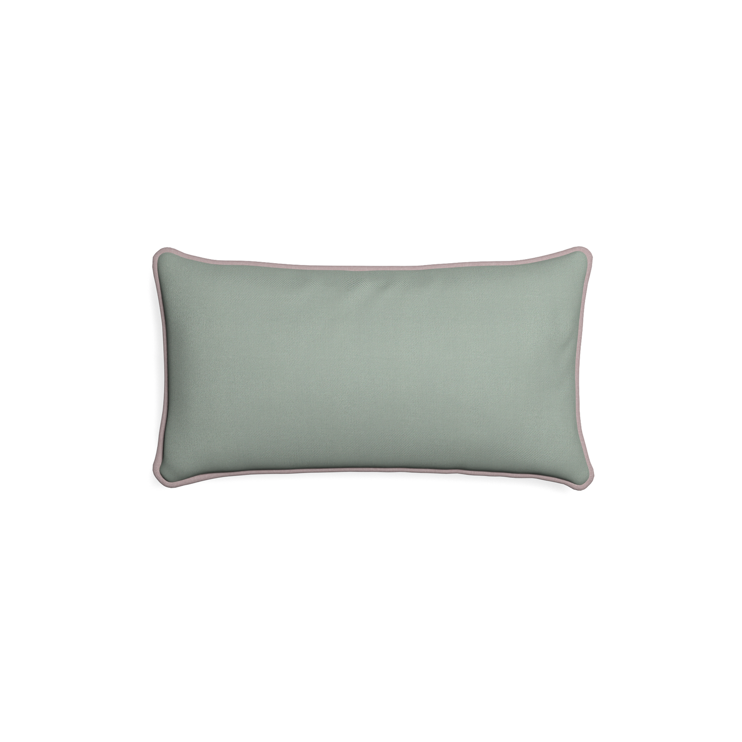 Petite-lumbar sage custom sage green cottonpillow with orchid piping on white background