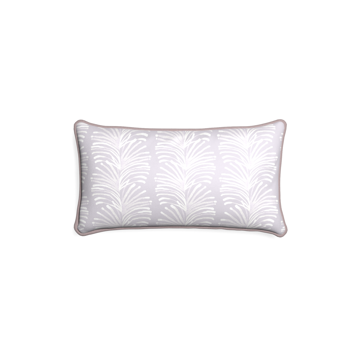 Petite-lumbar emma lavender custom lavender botanical stripepillow with orchid piping on white background
