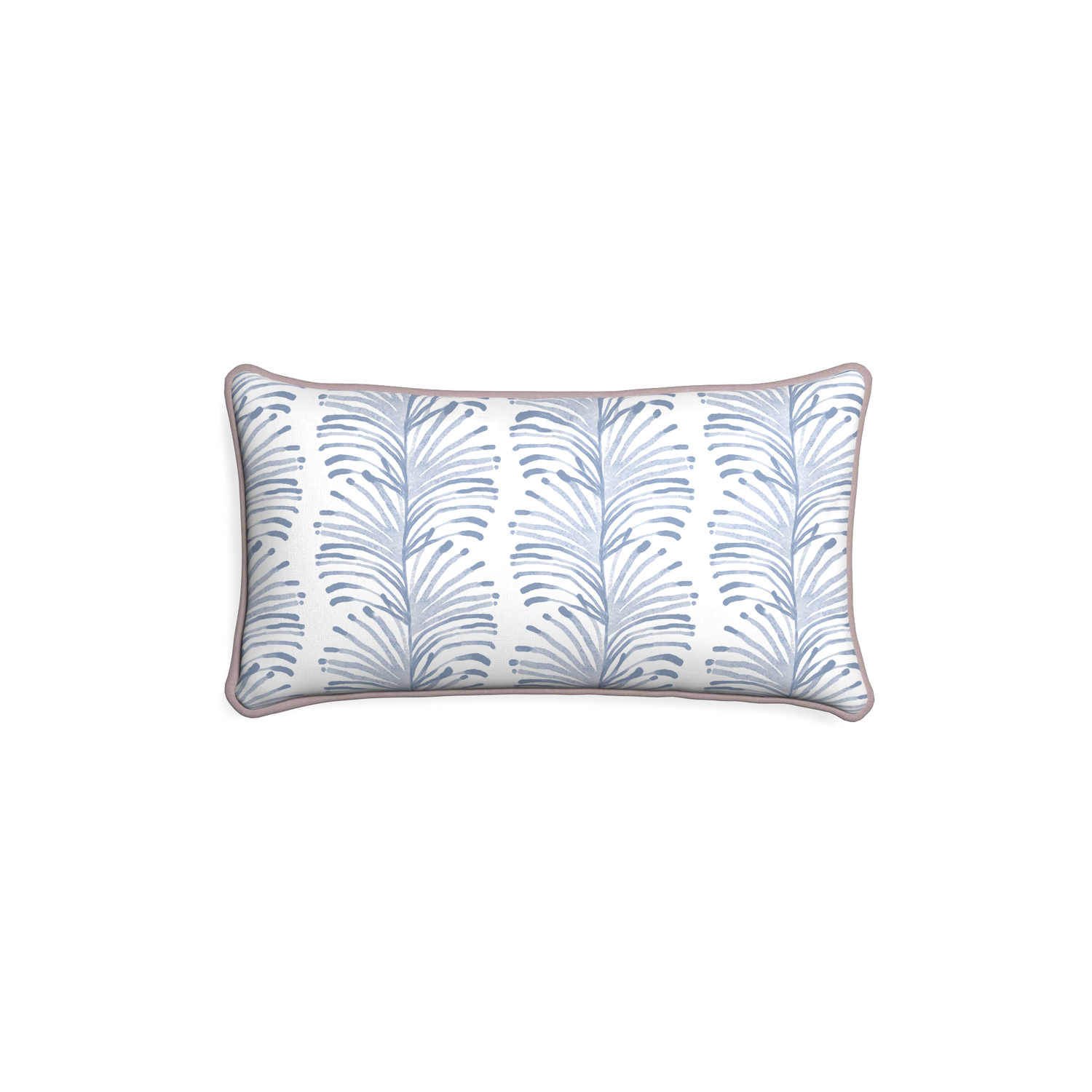 Petite-lumbar emma sky custom sky blue botanical stripepillow with orchid piping on white background