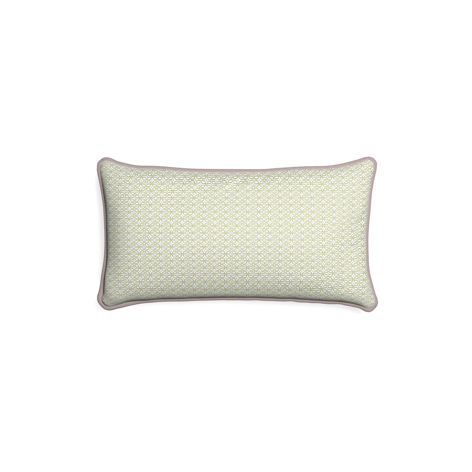 Petite-lumbar loomi moss custom moss green geometricpillow with orchid piping on white background