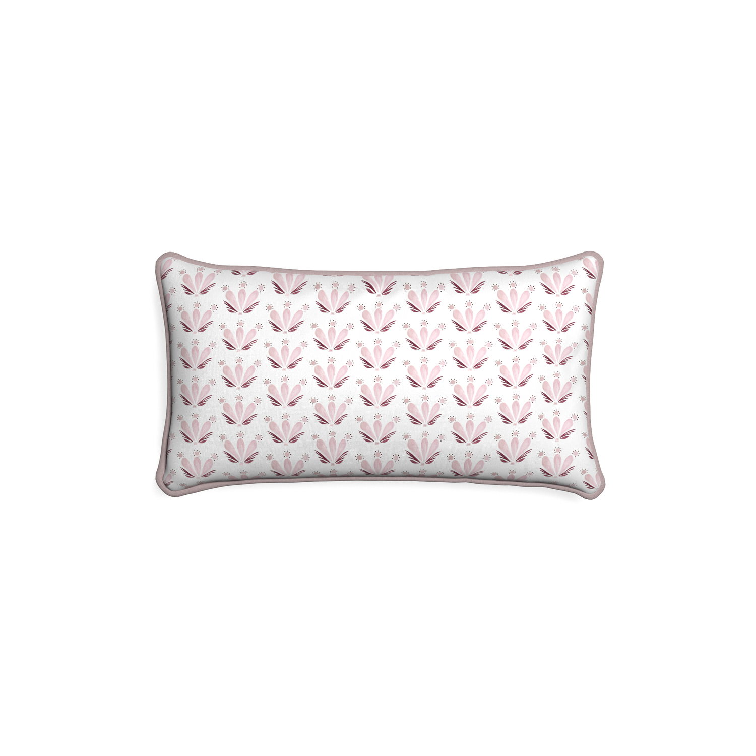 Petite-lumbar serena pink custom pink & burgundy drop repeat floralpillow with orchid piping on white background