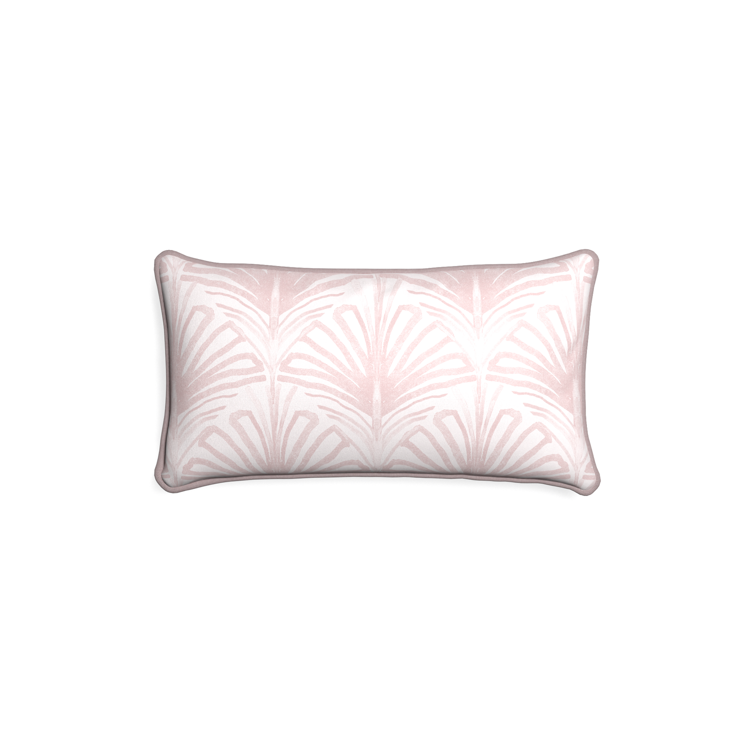 Petite-lumbar suzy rose custom rose pink palmpillow with orchid piping on white background
