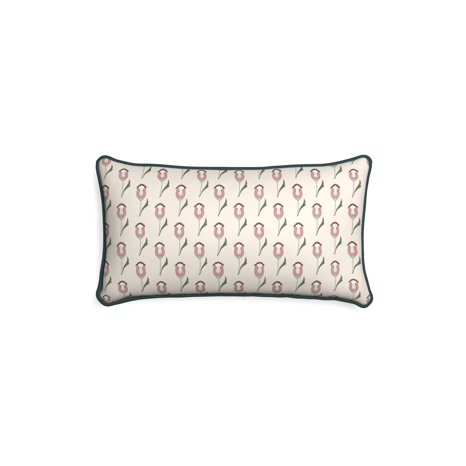 abstract floral pink lumbar pillow with teal piping 