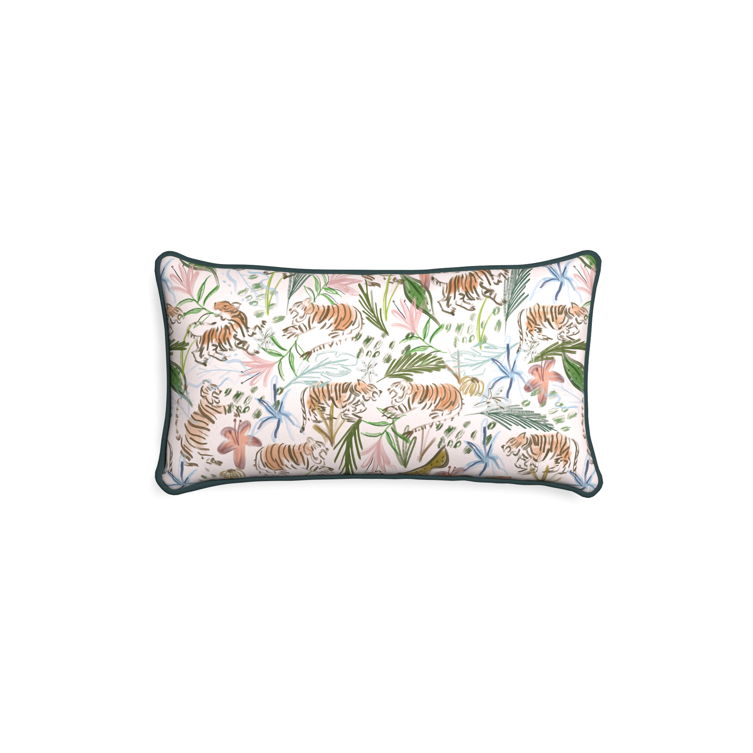 Petite-lumbar frida pink custom pink chinoiserie tigerpillow with p piping on white background