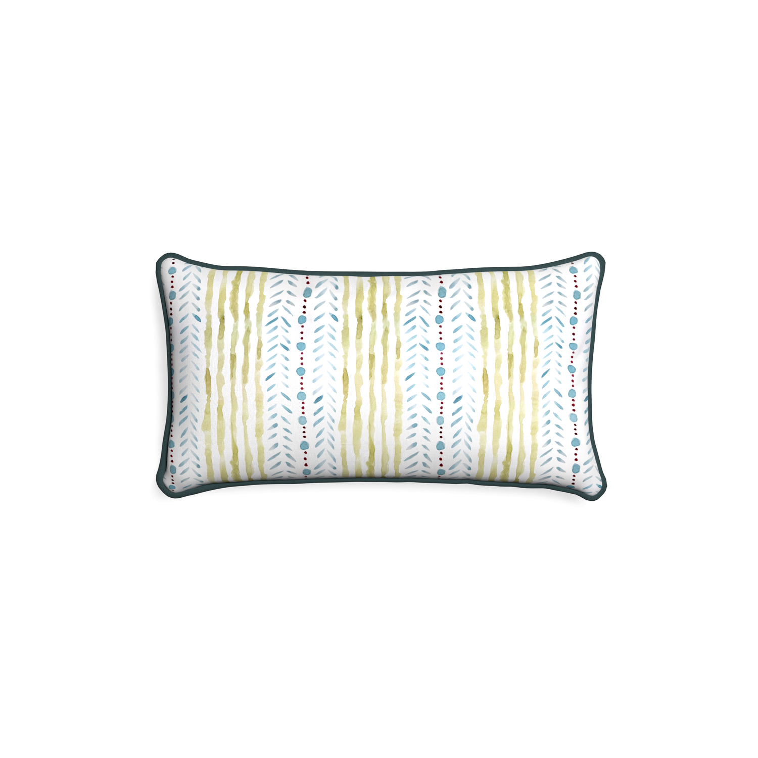 Petite-lumbar julia custom blue & green stripedpillow with p piping on white background
