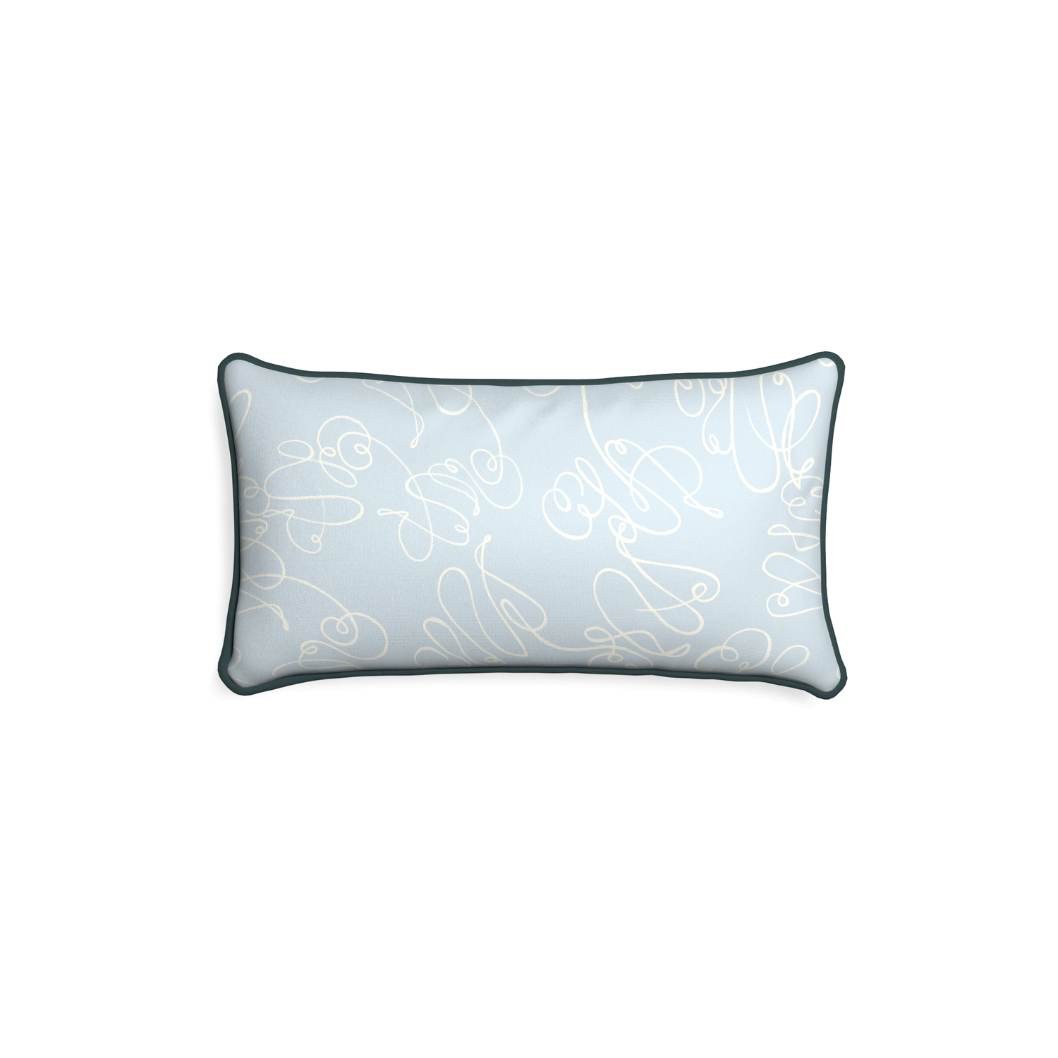 Petite-lumbar mirabella custom powder blue abstractpillow with p piping on white background