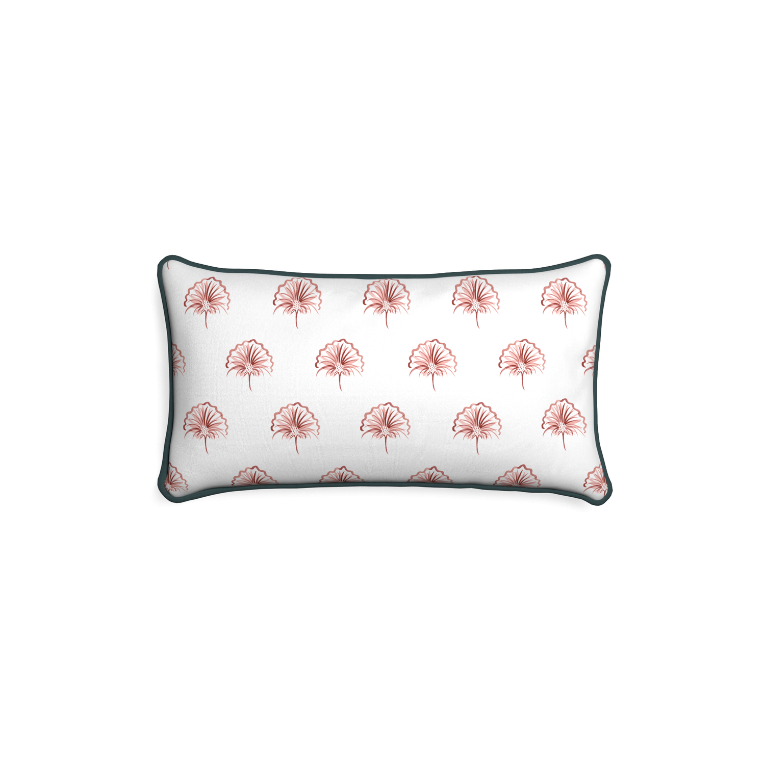 Petite-lumbar penelope rose custom floral pinkpillow with p piping on white background