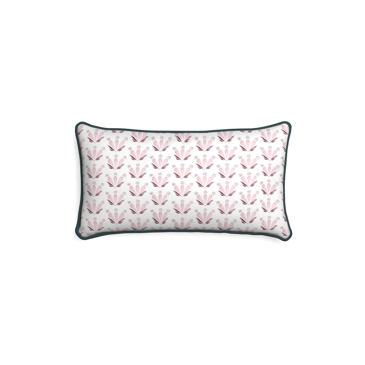 Petite-lumbar serena pink custom pink & burgundy drop repeat floralpillow with p piping on white background